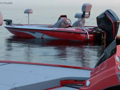  Low Profile Angler Boat With Deck Red Rigged for Cinema 4D 