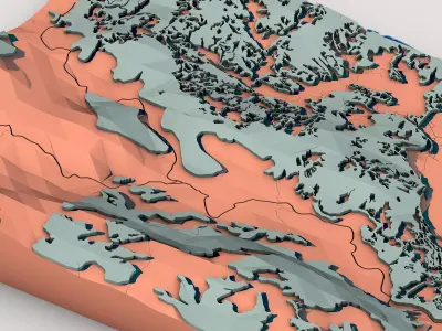 Low Poly Terrain Map with Hills and Rivers 3D model