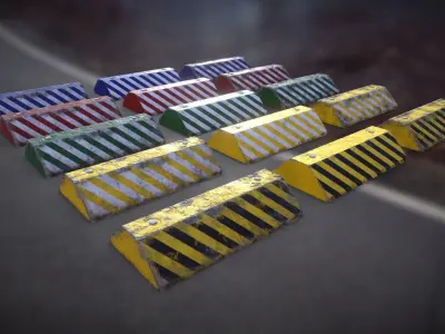 Concrete Traffic Lane Separator - 4K PBR - Pack Low-poly 3D model