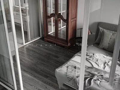 Living Room and Kitchen with Dinning Set Low-poly-126 Low-poly 3D model