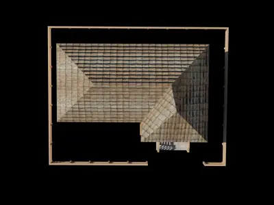 low poly house with wooden fence Low-poly 3D model