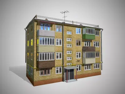 Soviet Four-storey house Low-poly 3D model