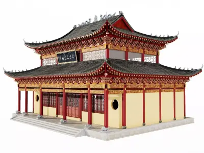 Japanese Style Historic Temple Main Hall 3D model