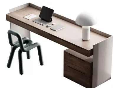 Workplace 3 desk with chair and laptop 3D model