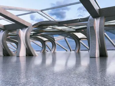 Modern Concrete Corridor Architectural Background - V1U2 3D model