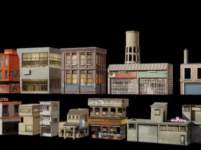 lowpoly building pack Low-poly 3D model
