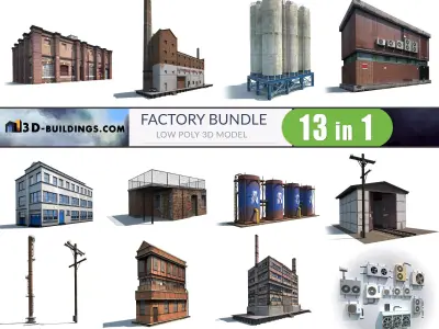 Factory Building BUNDLE Low-poly 3D model