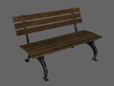 Bench old wooden street Low-poly 3D model