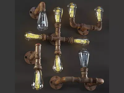 3dasset industrial pipe wall lights 3D model