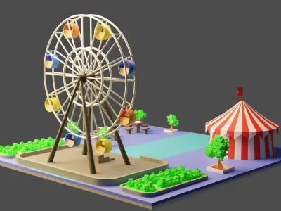 Isometric Ferris Wheel Environment 3D model