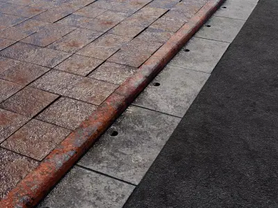 Road 3D model with PBR texture Low-poly 3D model