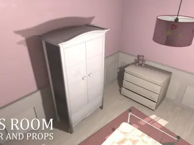 Girls room - interior and props Low-poly 3D model