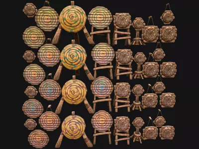 Medieval Wooden Target  Shooting Range  Furniture Pack  Low-poly 3D model