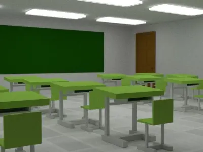 ClassRoom with tables and chairs Low-poly 3D model