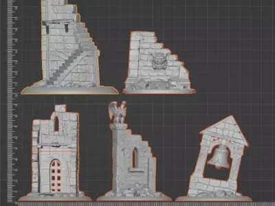 Gothic Fantasy Ruins- Pre-supported - Tabletop Scenery 3D print model