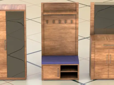 Hallway 3D model PBR wooden cabinet 3D model
