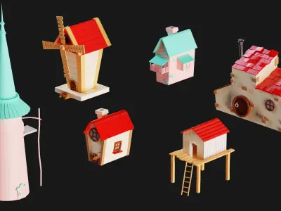 120 Lowpoly Village Kitbash  102 Min Tutorial  VOL 01 Low-poly 3D model