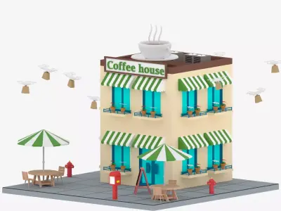 Cartoon Coffee Shop Low-poly 3D model