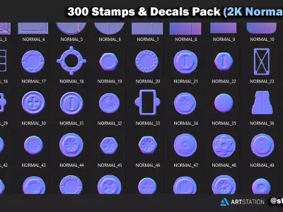 300 Substance Painter Stamp and Decals 2k normal maps Texture