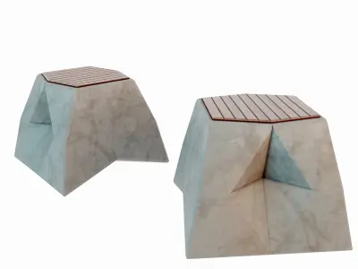 Exterior set 1 two stools made of marble and wood 3D model