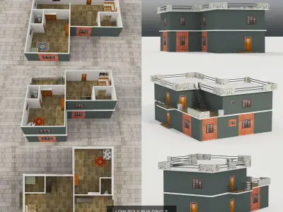 LOW POLY BUILDINGS house with tile roof 3D Model Pack