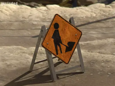 Road Work Sign Low-poly 3D model