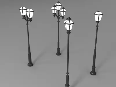 16 Low-Poly Street Lights Low-poly 3D model