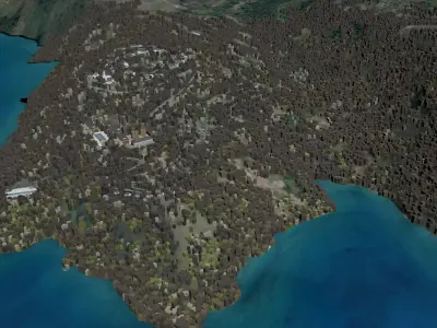 Mountain Peninsula Resort Landscape with Forest and Sea 3D model