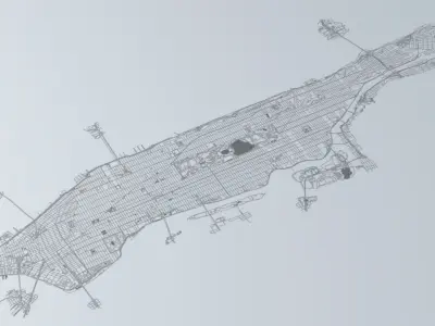 Manhattan Island in New York City Road Network and Streets 3D model