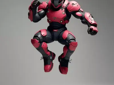 Red Combat Suit 3D Model LowPoly Black Armor Sci-Fi Design Low-poly 3D model