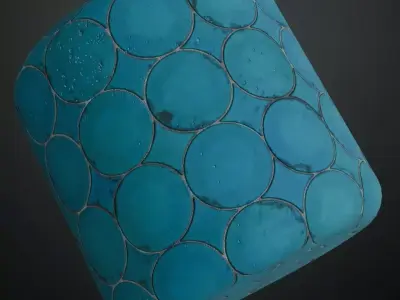 Deep Blue Penny Round Circle Ceramic Tiles PBR Seamless Texture