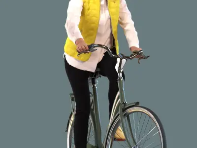 Low poly set of 3D women on a bike 3D model
