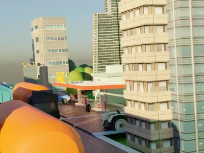 lowpoly town with vehicles  3D model