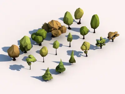 Cartoon Low Poly 18 Trees Pack Low-poly 3D model