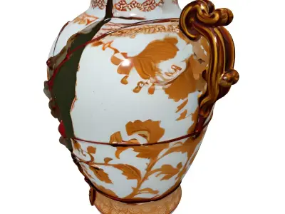 Broken Decorative Gold Patterned Vase Low-poly 3D model