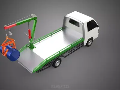 FLATBED TRUCK PICKUP CRANE LIFTING WINCH HOIST JIB DRUM BARREL 3D model