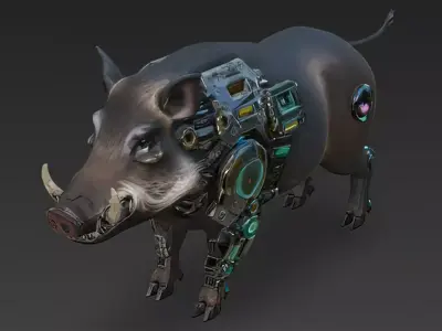 Cyber Boar Creature Model Low-poly 3D model