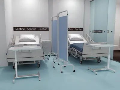  Sanfine Double Patient Room With Hospital Beds Blue Floor 