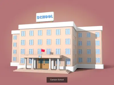 Cartoon Building - School University Hotel Motel Hospital Police 3D Model Pack