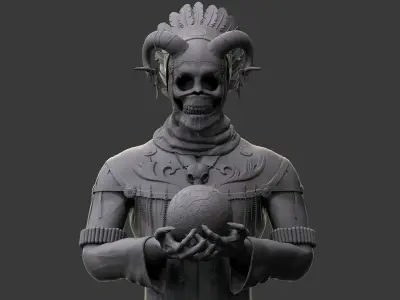 Shaman three skulls holding ball 3D print model