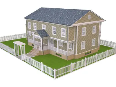 House 6 with picket fence Low-poly 3D model