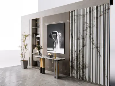 Sideboard with wall panel and flooring 5 3D model