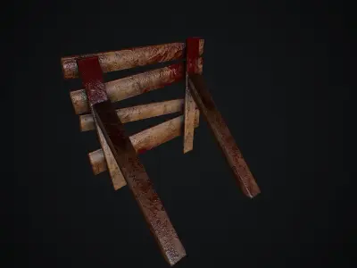 RoadBlock pbr wooden board with blood Low-poly 3D model