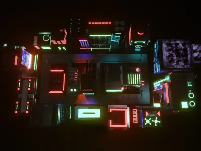 Small Cyberpunk City with 17 buildings Low-poly 3D model