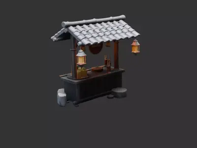 Medieval Candle and Lantern Stall Low-poly 3D model