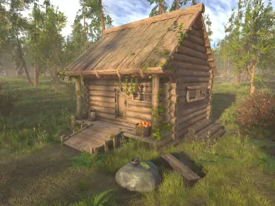  Log cabin - slavic hut Low-poly 3D model