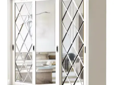 Wardrobe 3d model with glass doors and mirrors Low-poly 3D model