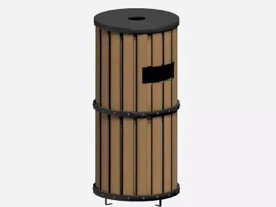 Wooden cylindrical cage type trash can with metal feet Low-poly 3D model
