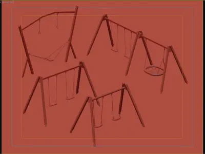 Versatile Wooden Swing Set Collection 3D model