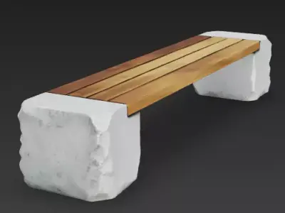 Modern Stone And Wood Park Bench 3D Model Low-poly 3D model